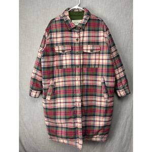 Women’s The Great + Eddie Bauer Flannel Goose Down Coat Plaid size Large EUC